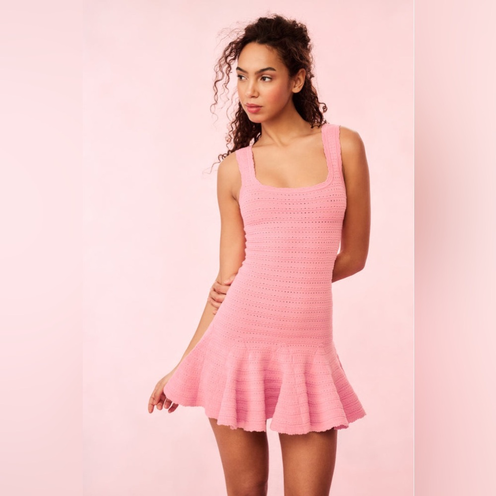 LOVESHACKFANCY Maryanne Knit Mini Dress In SUNSET PINK, brand new with tags.